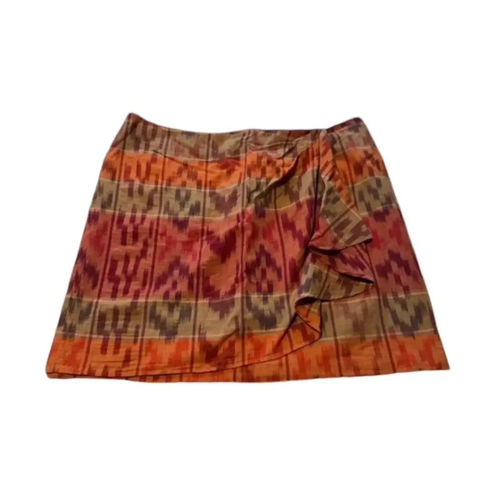 Lauren Ralph Lauren True Wrap Skirt Above Knee Geo Motif Ruffle Ikat Fall NEW 20